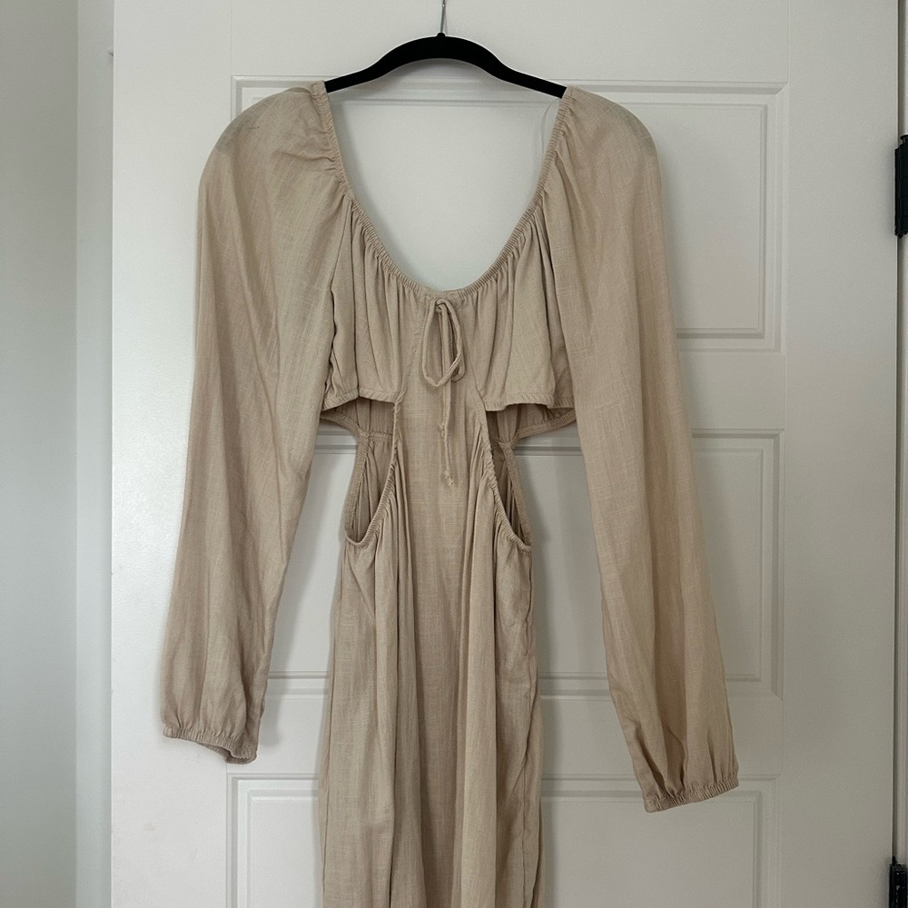 Wild Fable Tan Ruffled Tiered Sundress with Bishop Sleeves